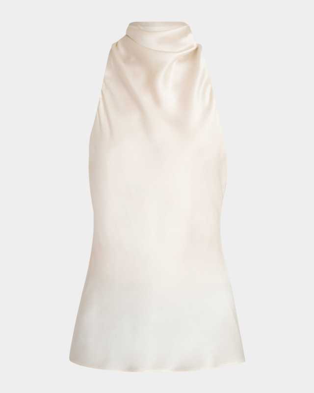 Crepe Satin Halter Cowl-Neck Top